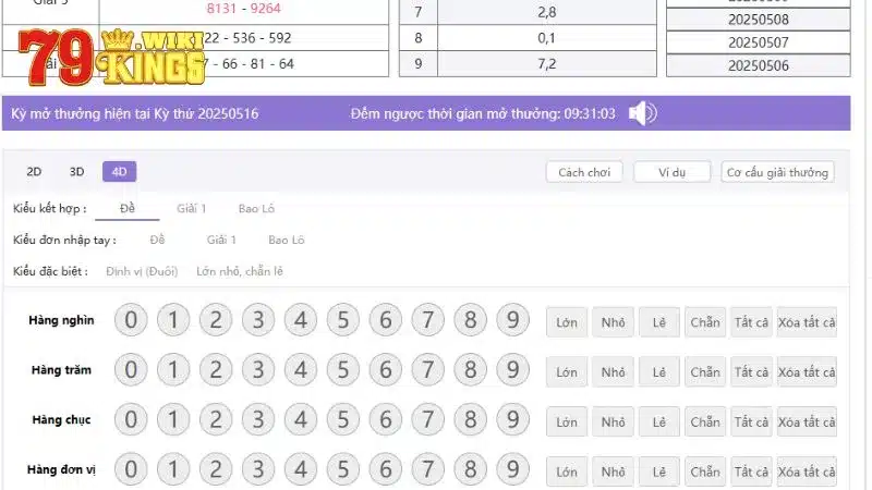 Cược xổ số online tại 79King